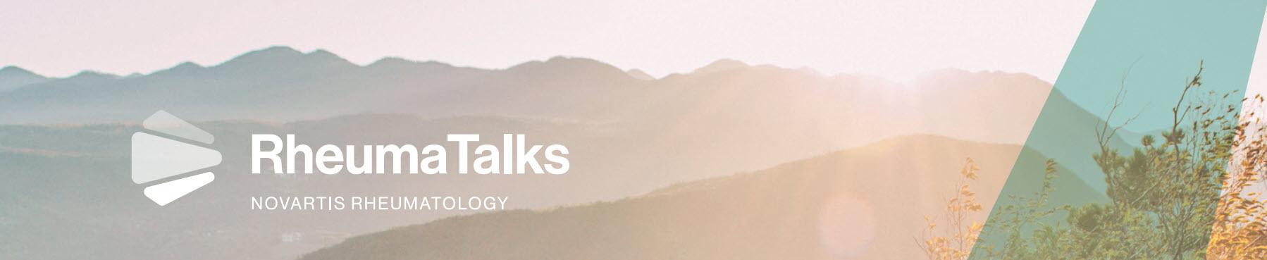 Banner with Reumatalks logo - mountain landscape